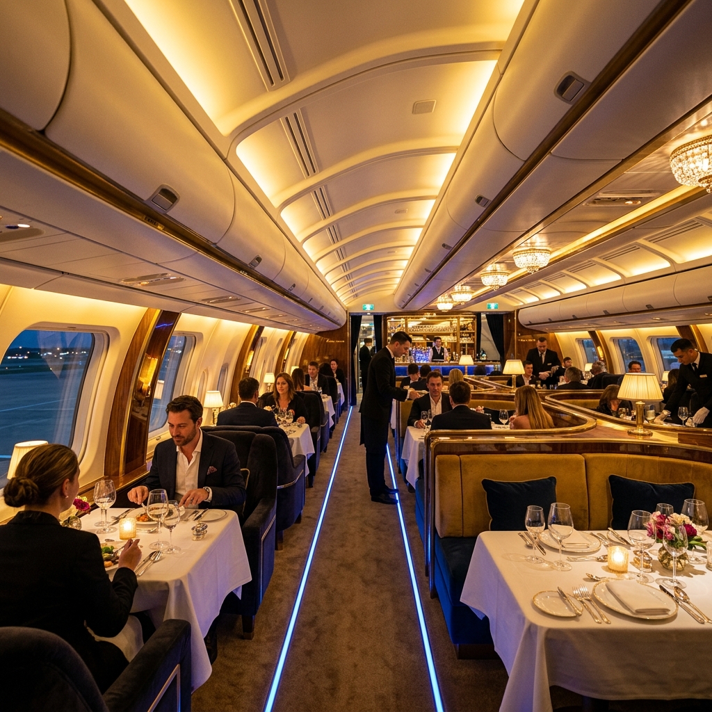 Aero Dine luxury airplane restaurant interior concept